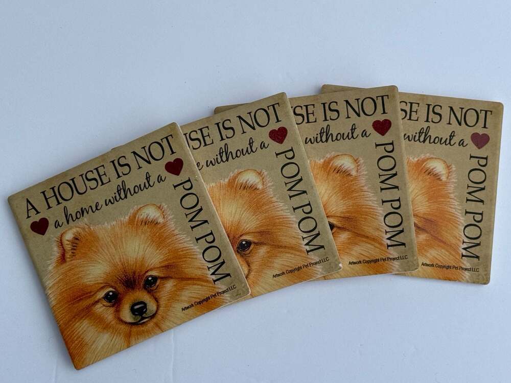 Set of 4 Pomeranian Dog Ceramic Coasters